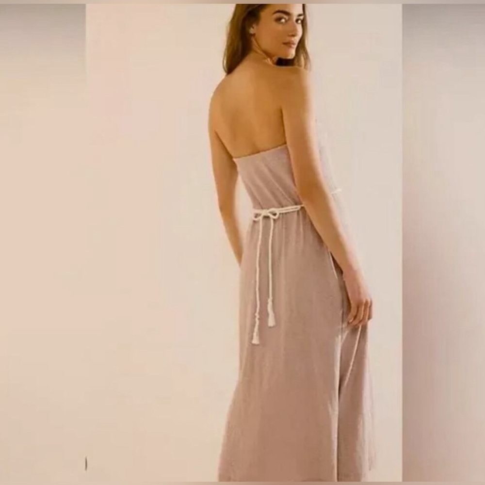 Free People Beach Peyton Dress Strapless Tube Style Pull On Belted Tan Size S - Picture 2 of 14